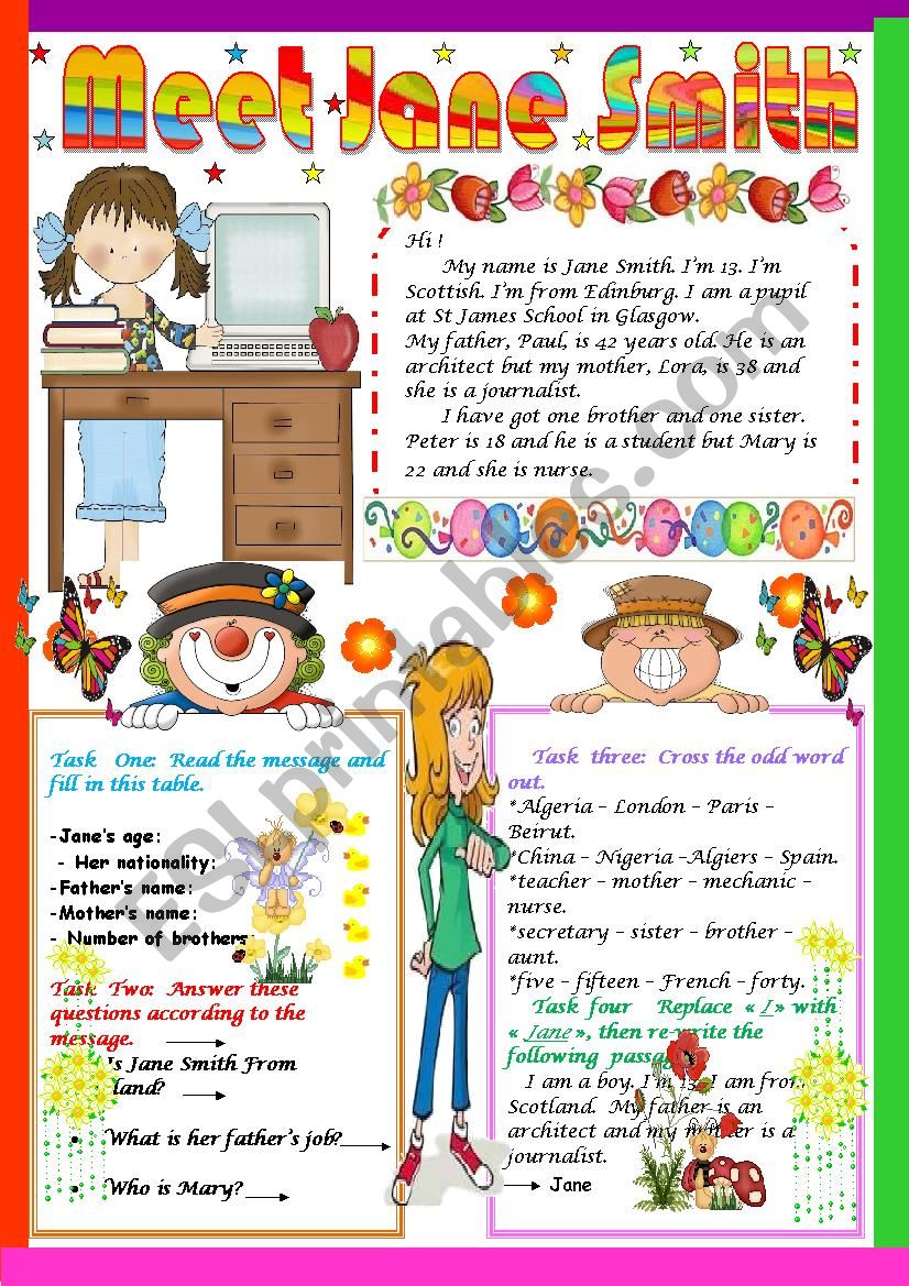 Meet Jane Smith worksheet