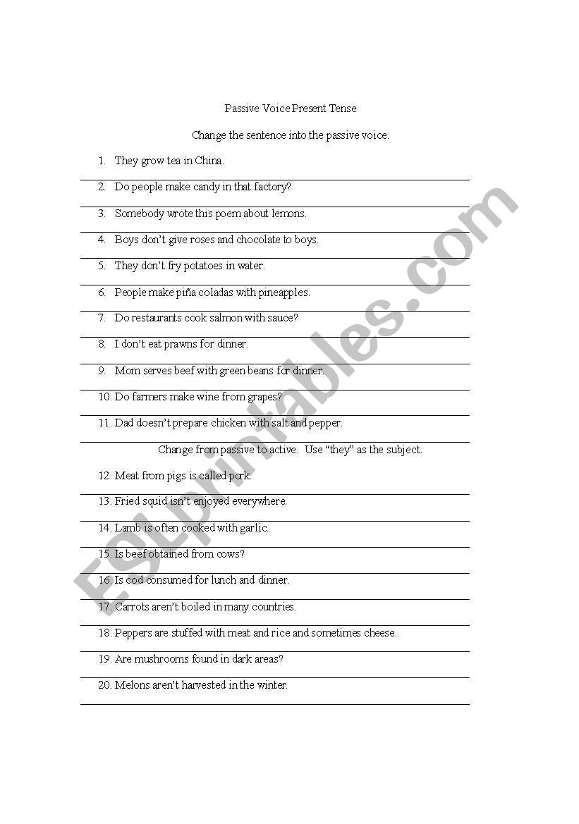 Passive Voice Present Tense worksheet