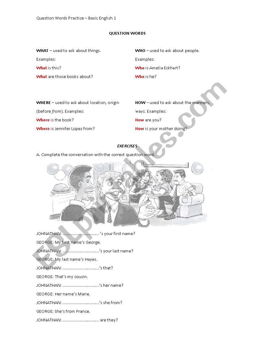 Question word practice worksheet