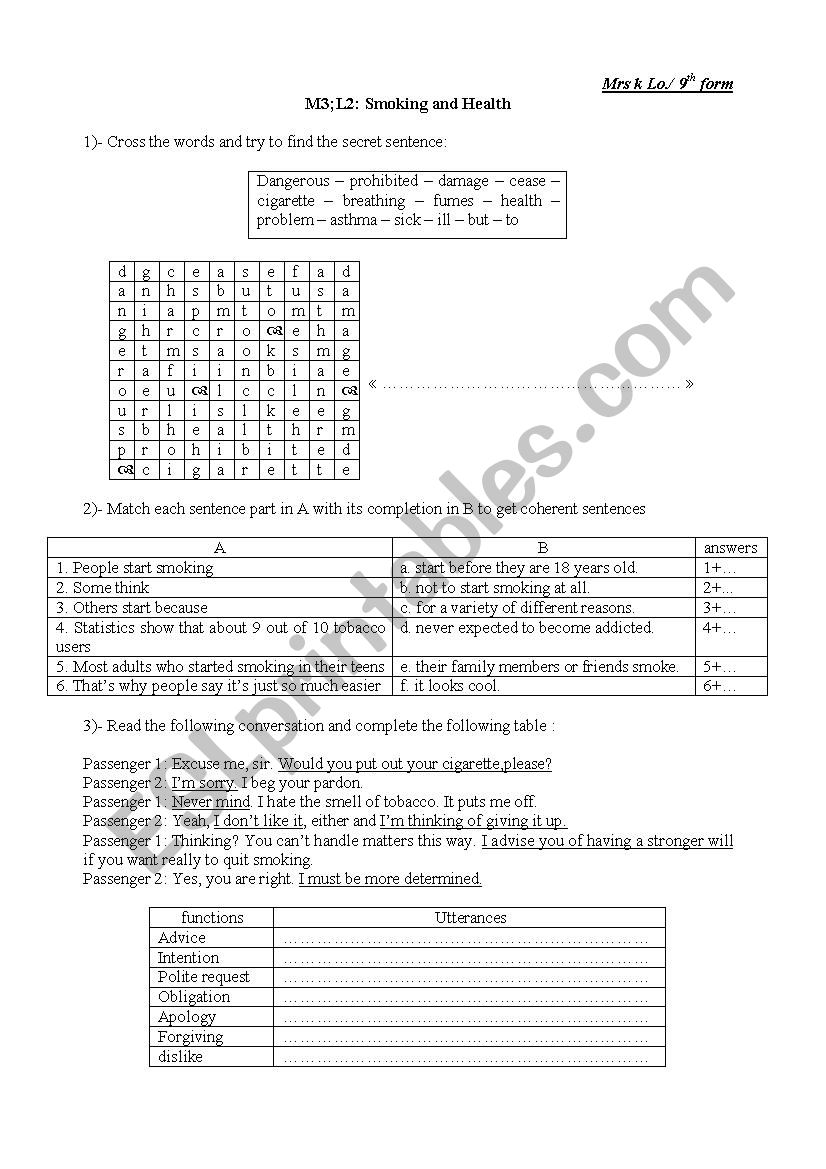 9th form M3 L2 worksheet