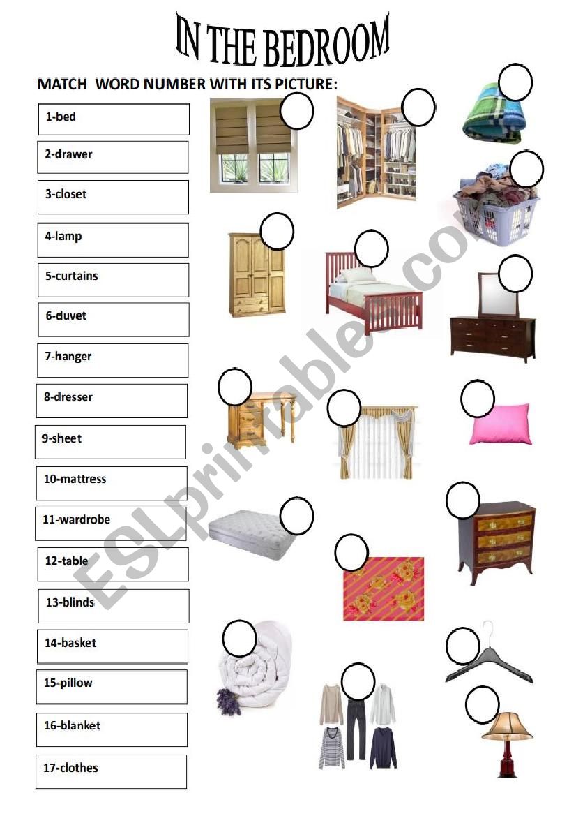 IN THE BEDROOM VOCABULARY worksheet