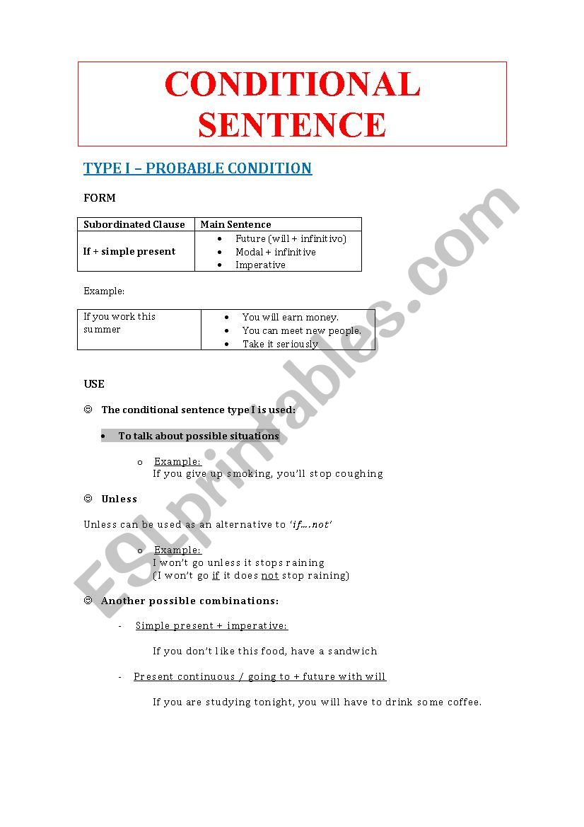 Coditionals Type I II III adjusted