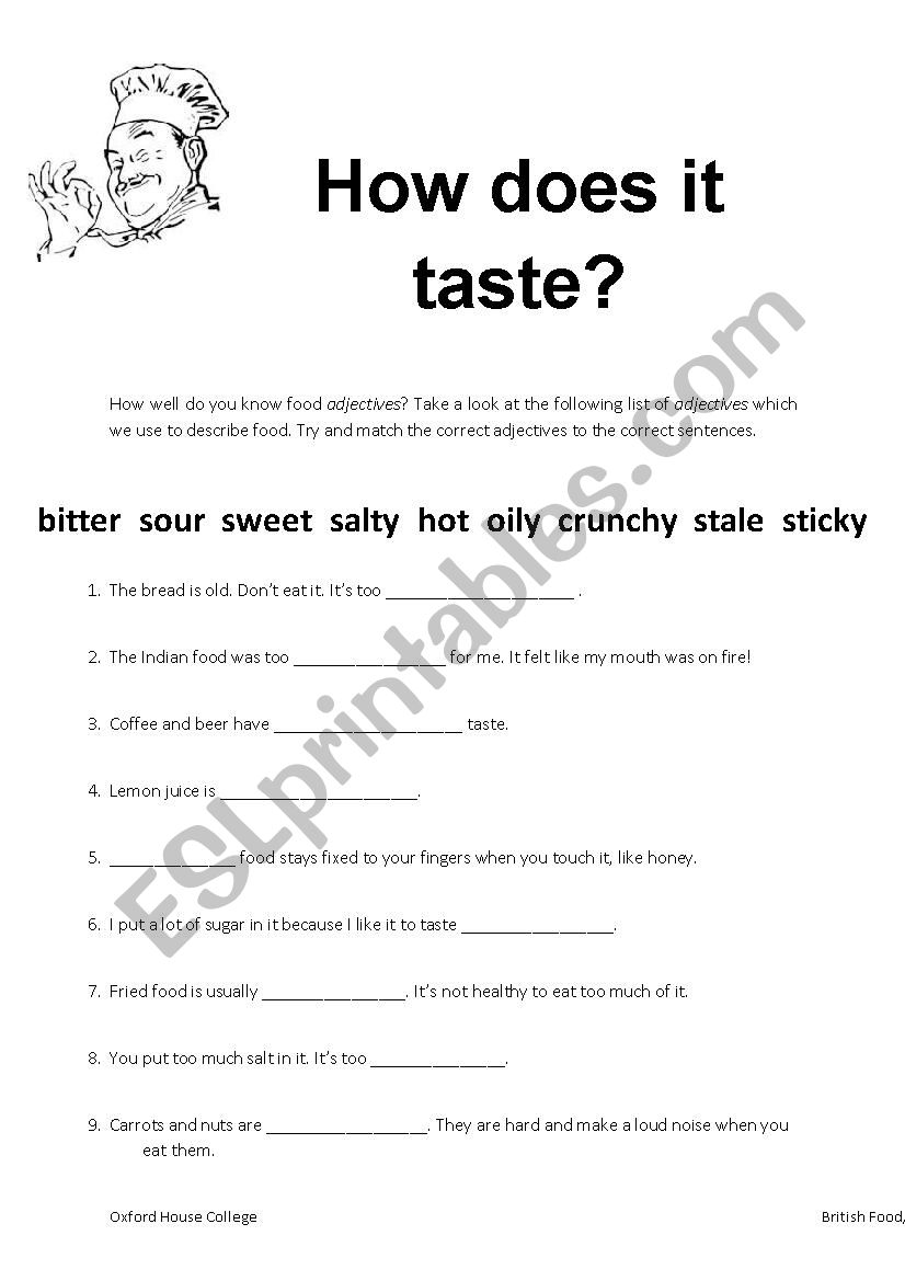 How does it taste? worksheet