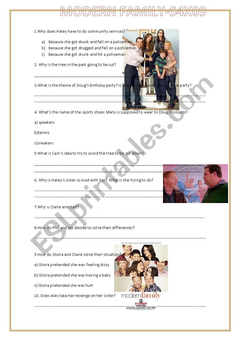 Modern Family s4x09 episode worksheet