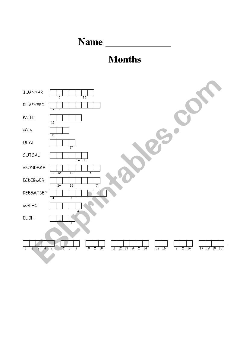 Months of the Year worksheet