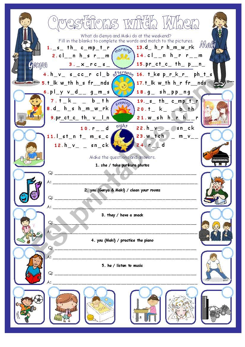 Simple Present - Questions with When. Two Pages Plus Key.