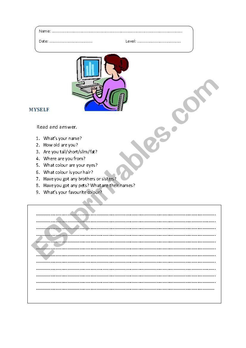 Myself composition worksheet