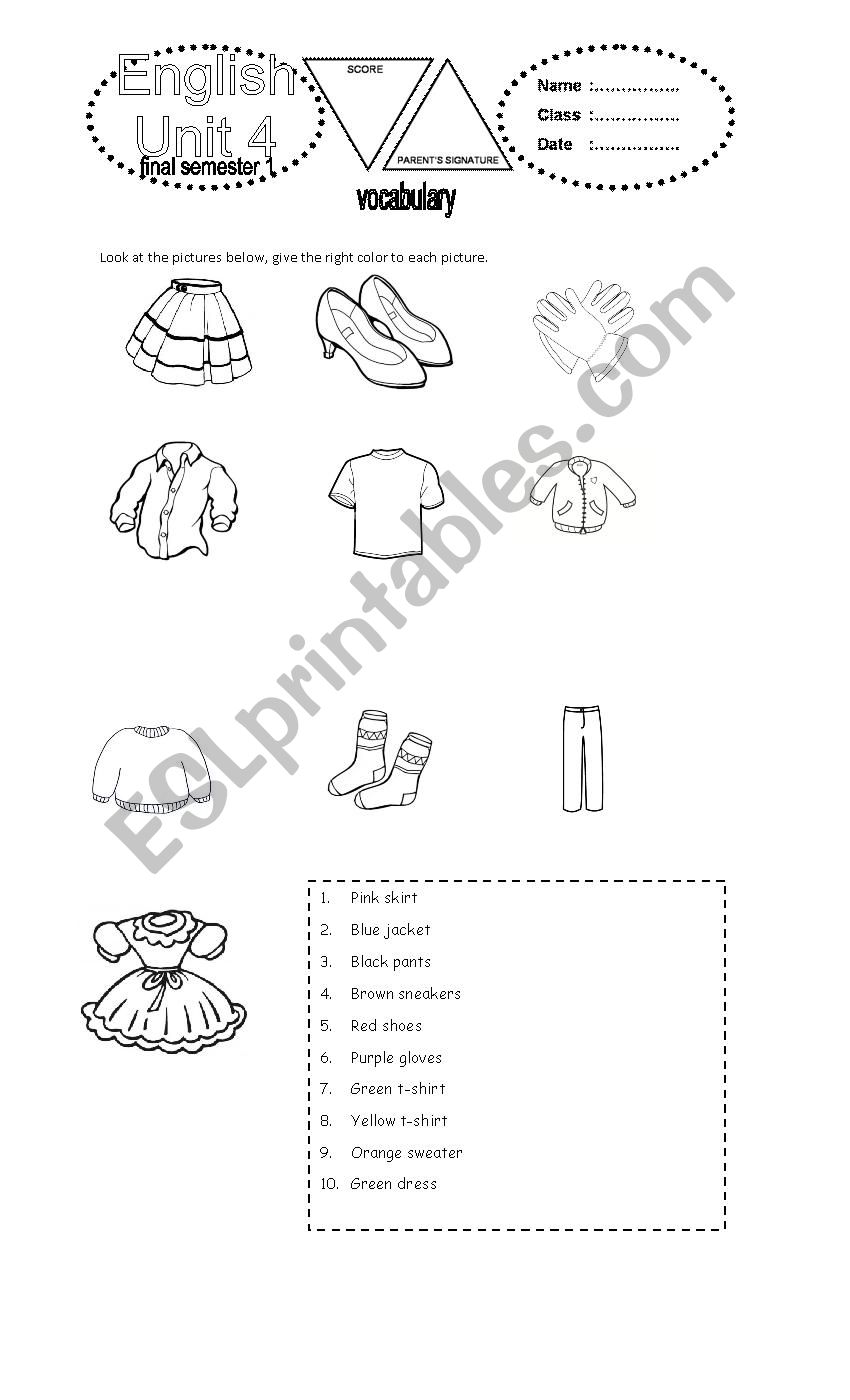 favorite clothes worksheet