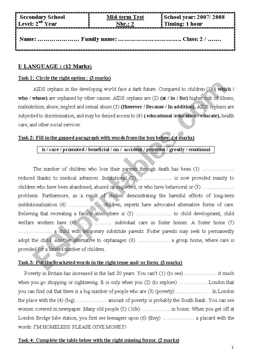 mid-term test 2 for second formers