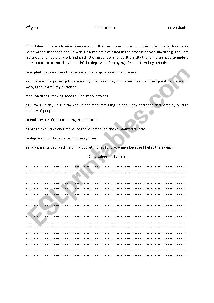 Child labour  worksheet