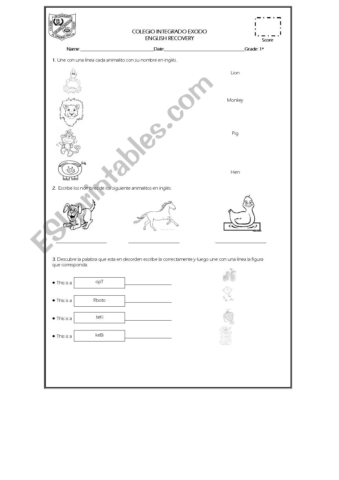 Animals and toys  worksheet