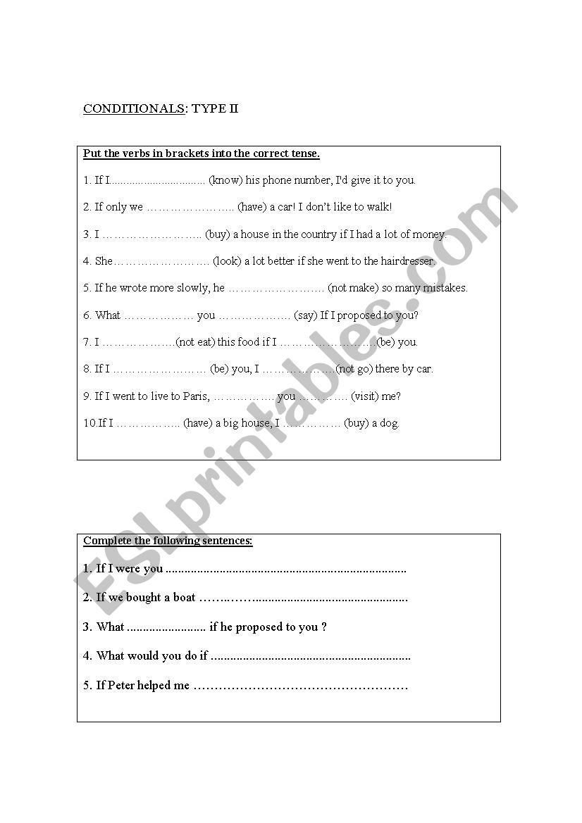 CONDITIONALS TYPE II worksheet