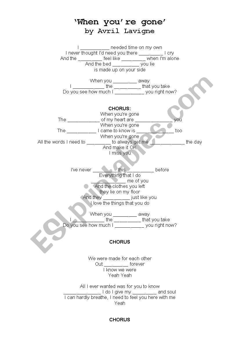 song activity, When youre gone by Avril Lavigne