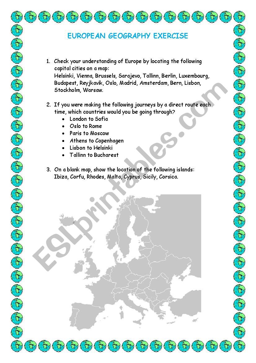 European Map Exercise worksheet