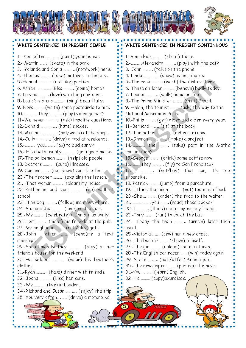 Present Simple and Continuous worksheet