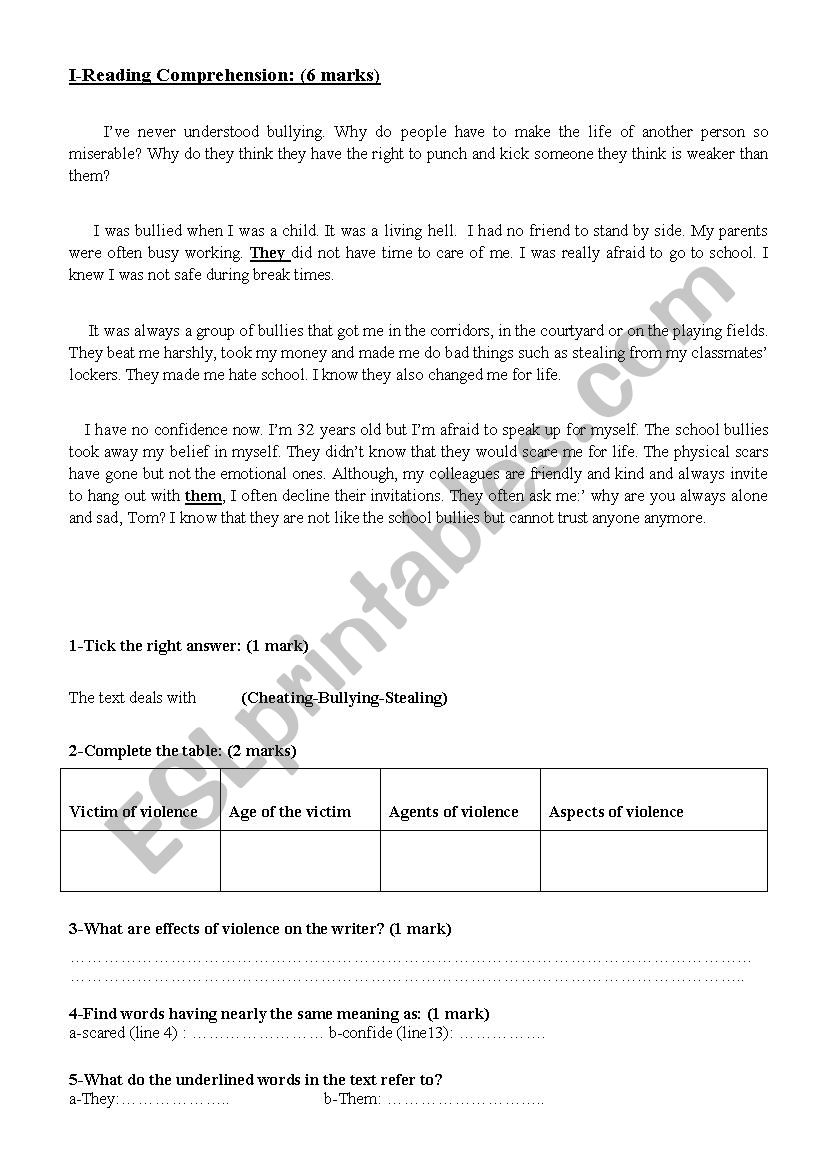 school violence worksheet