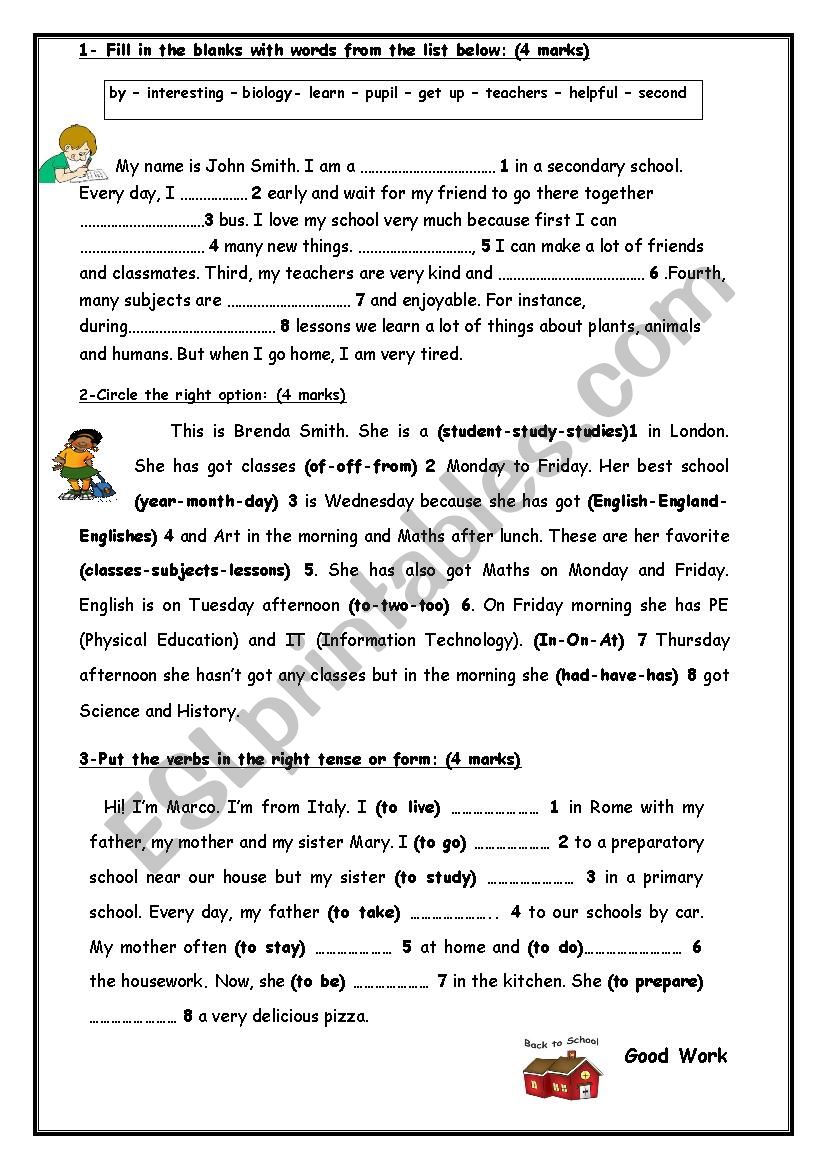 mid term test1 8th form worksheet