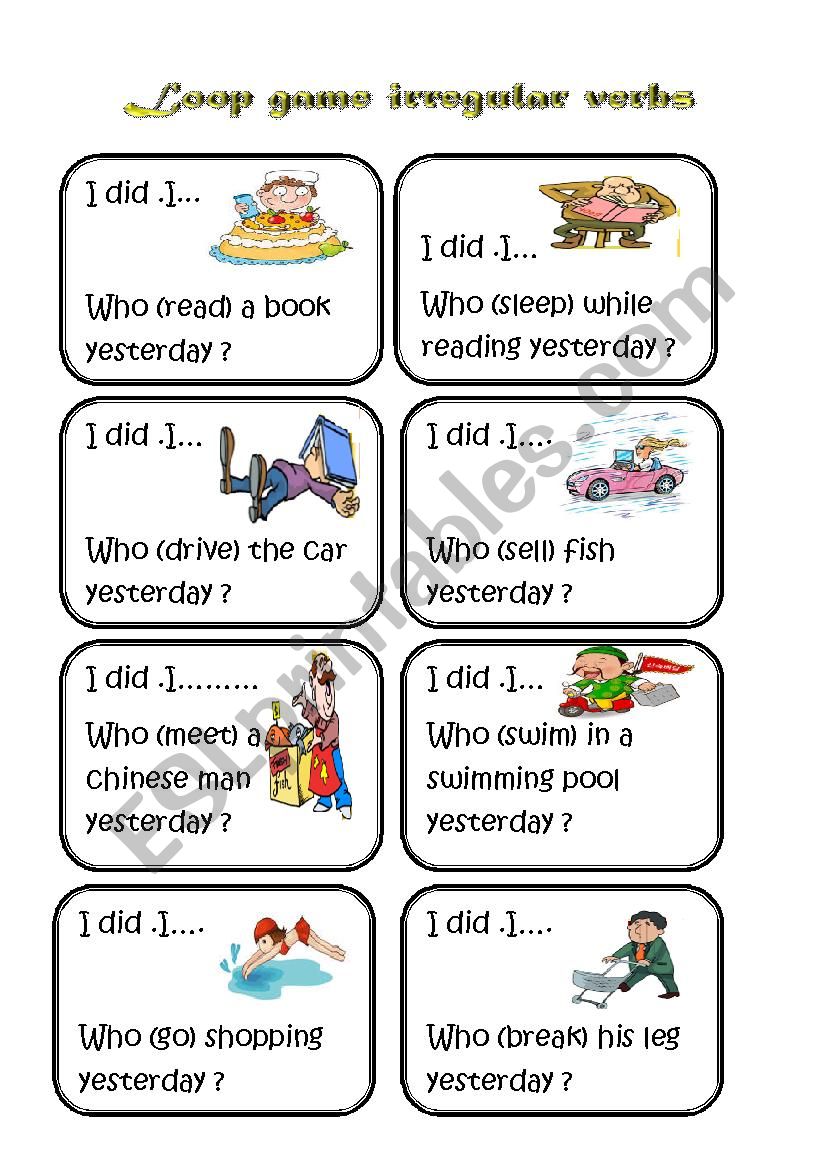 loop game (irregular verbs) worksheet