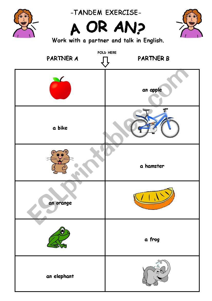 Cue Card a or an worksheet