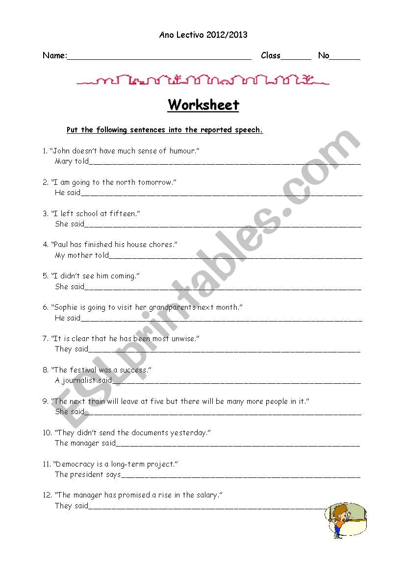 Worksheet Reported Speech worksheet