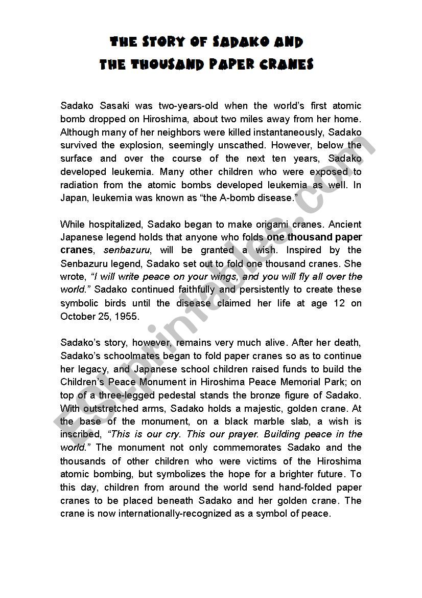 SADAKO & THE THOUSAND PAPER CRANES