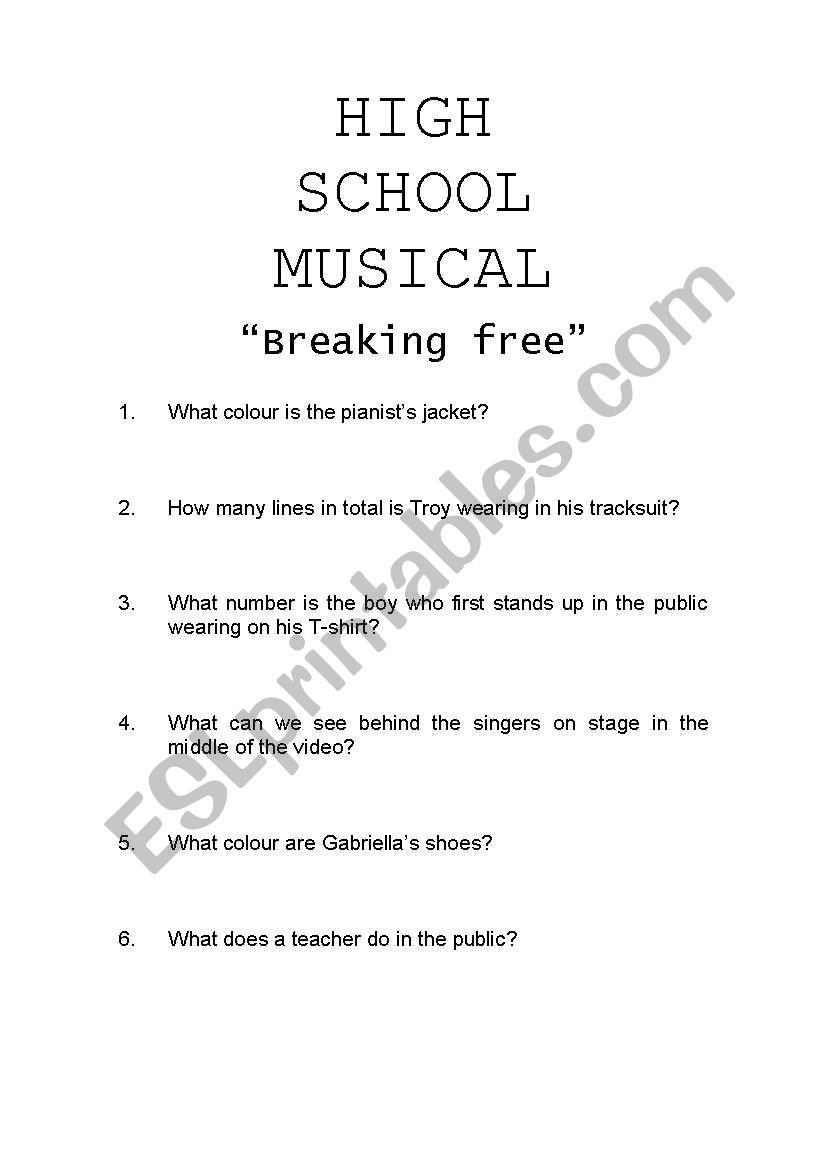 Video activity High School Musical 1, breaking free