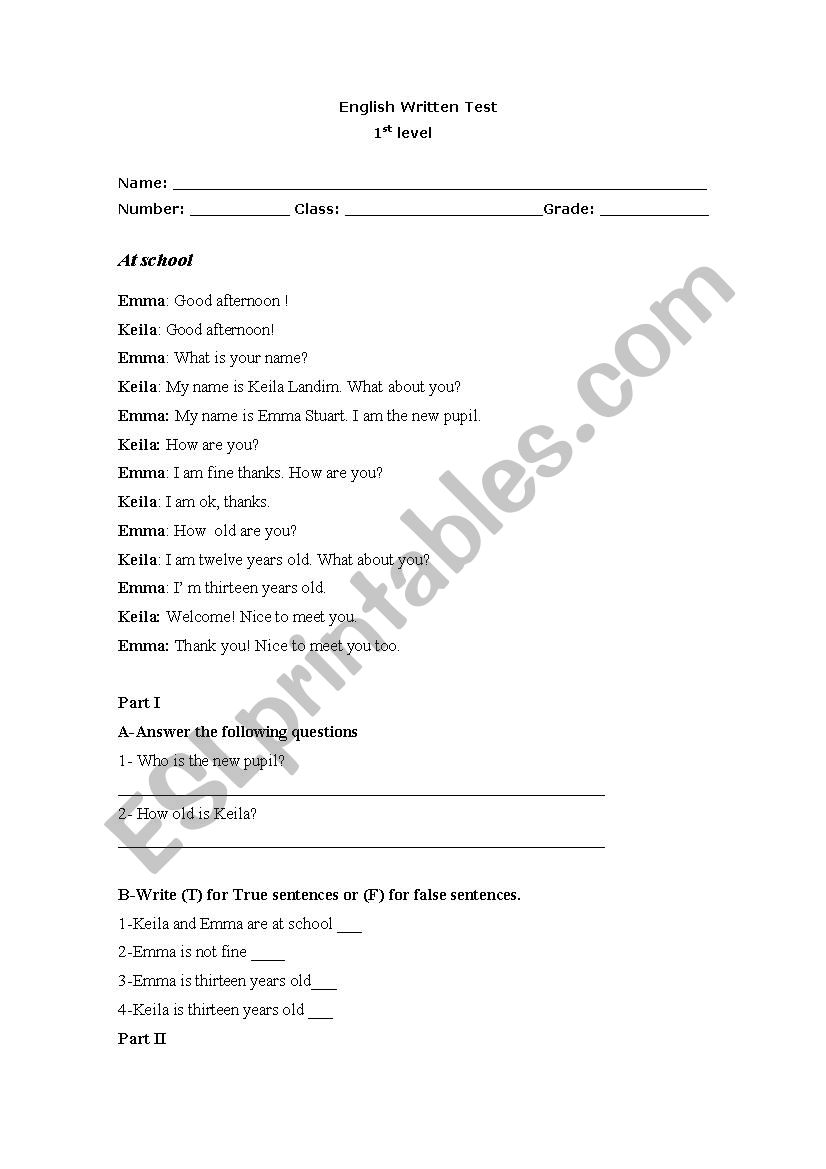 English test worksheet