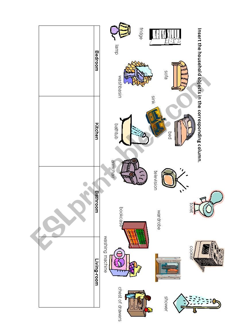 Household objects worksheet