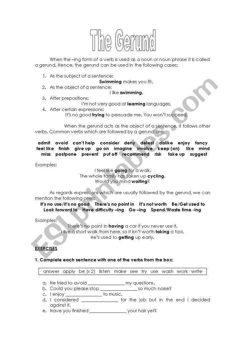 The gerund worksheet