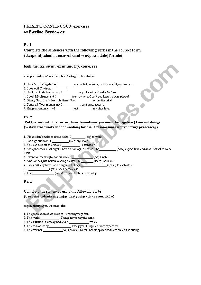 Present Continuous worksheet