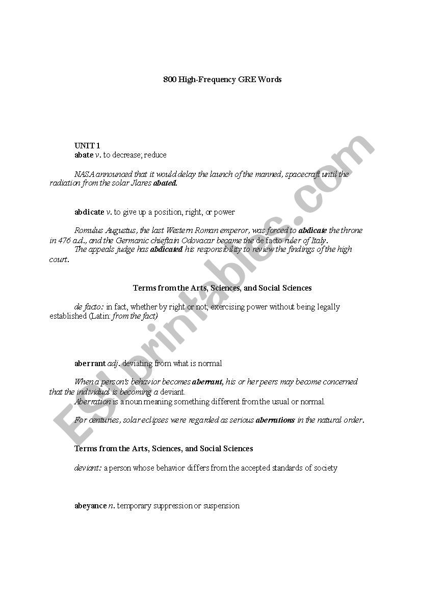 GRE worksheet