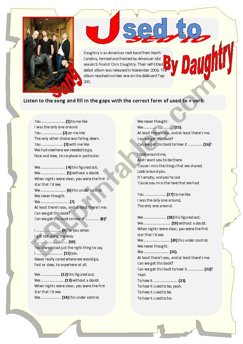 Song: Used to by Daughtry worksheet