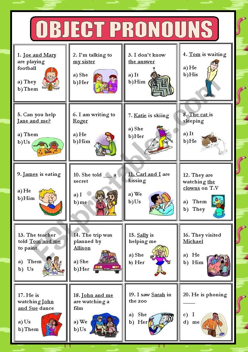 Worksheets For Objective Pronouns