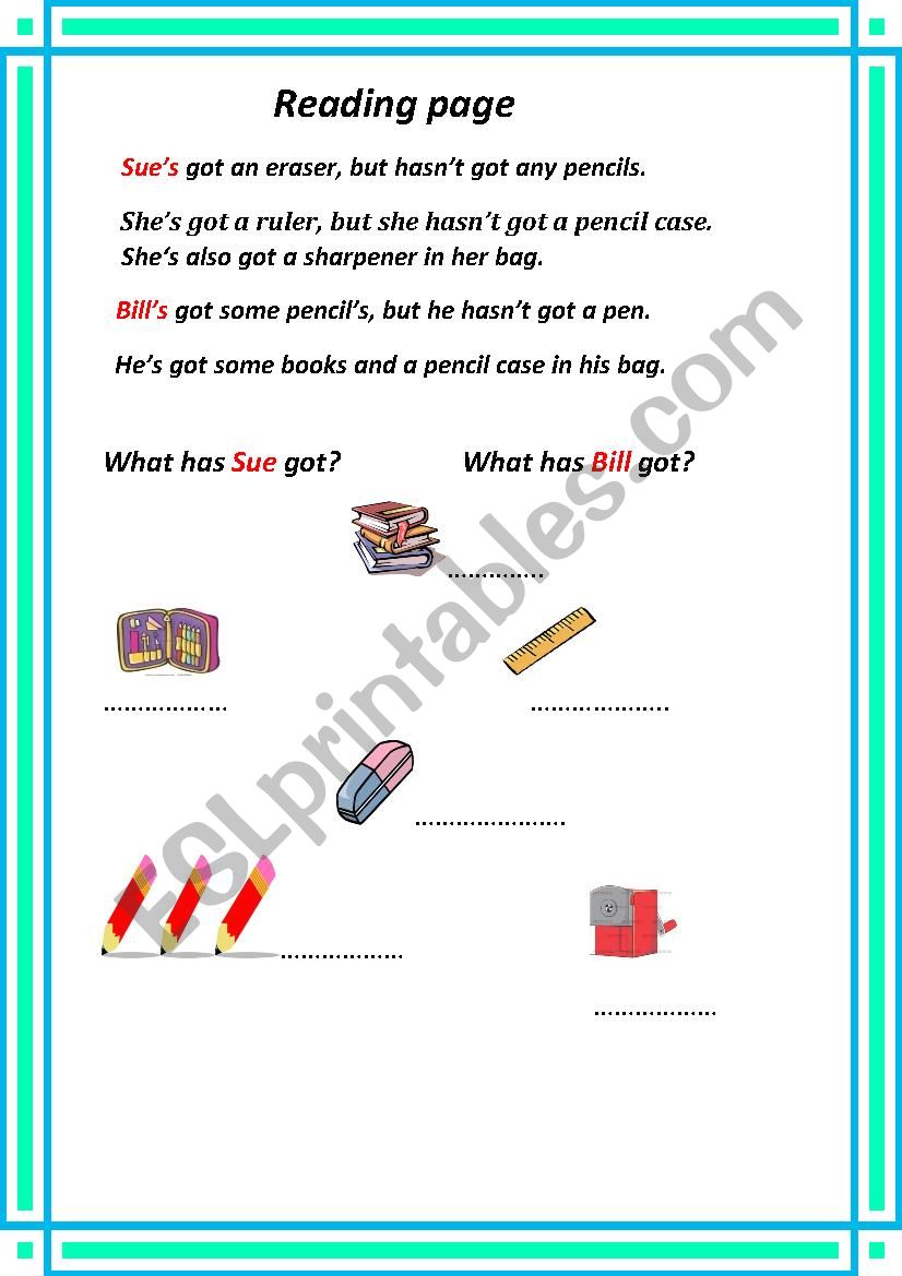 What have they got ? worksheet