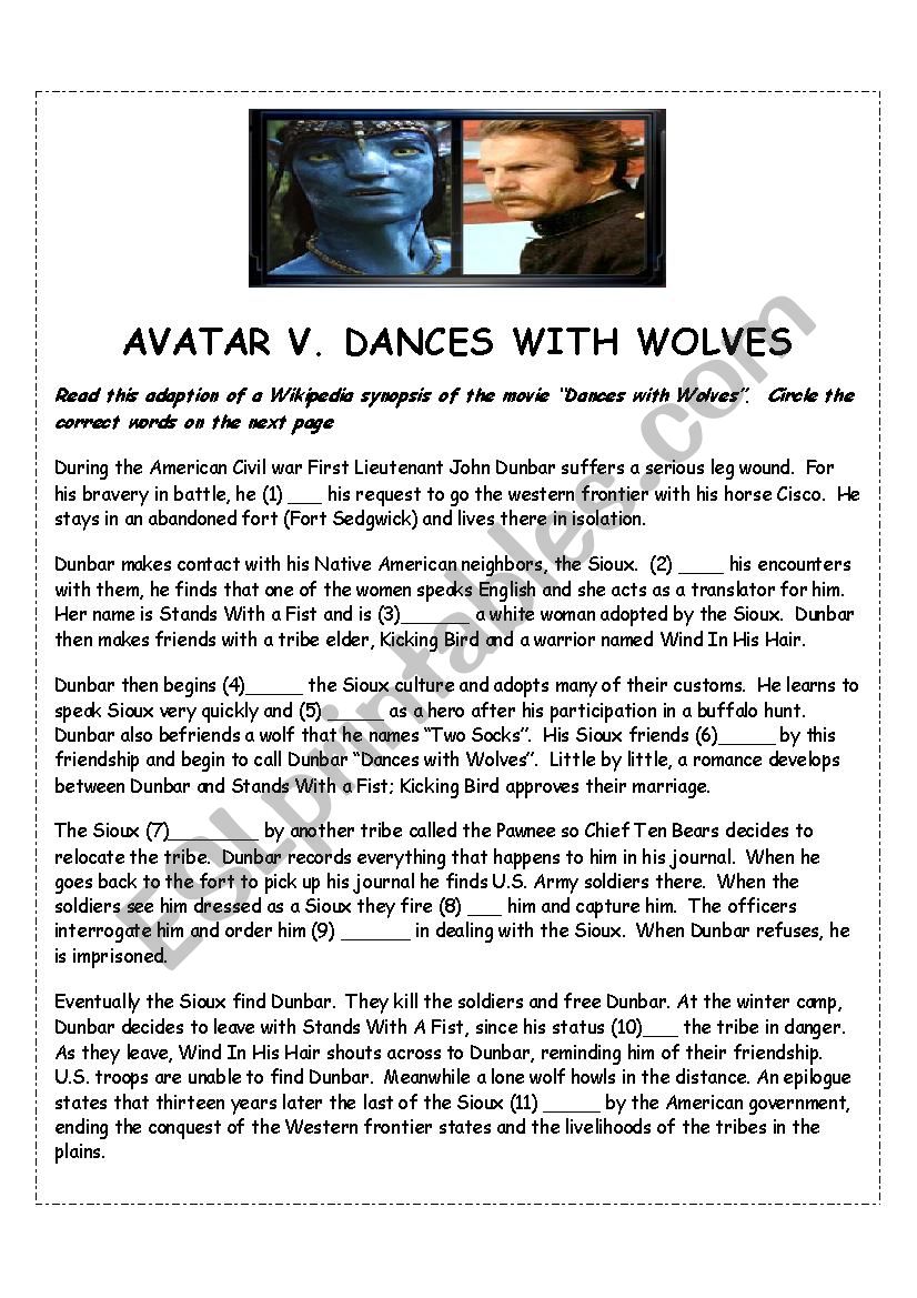 Avatar v Dances with Wolves worksheet