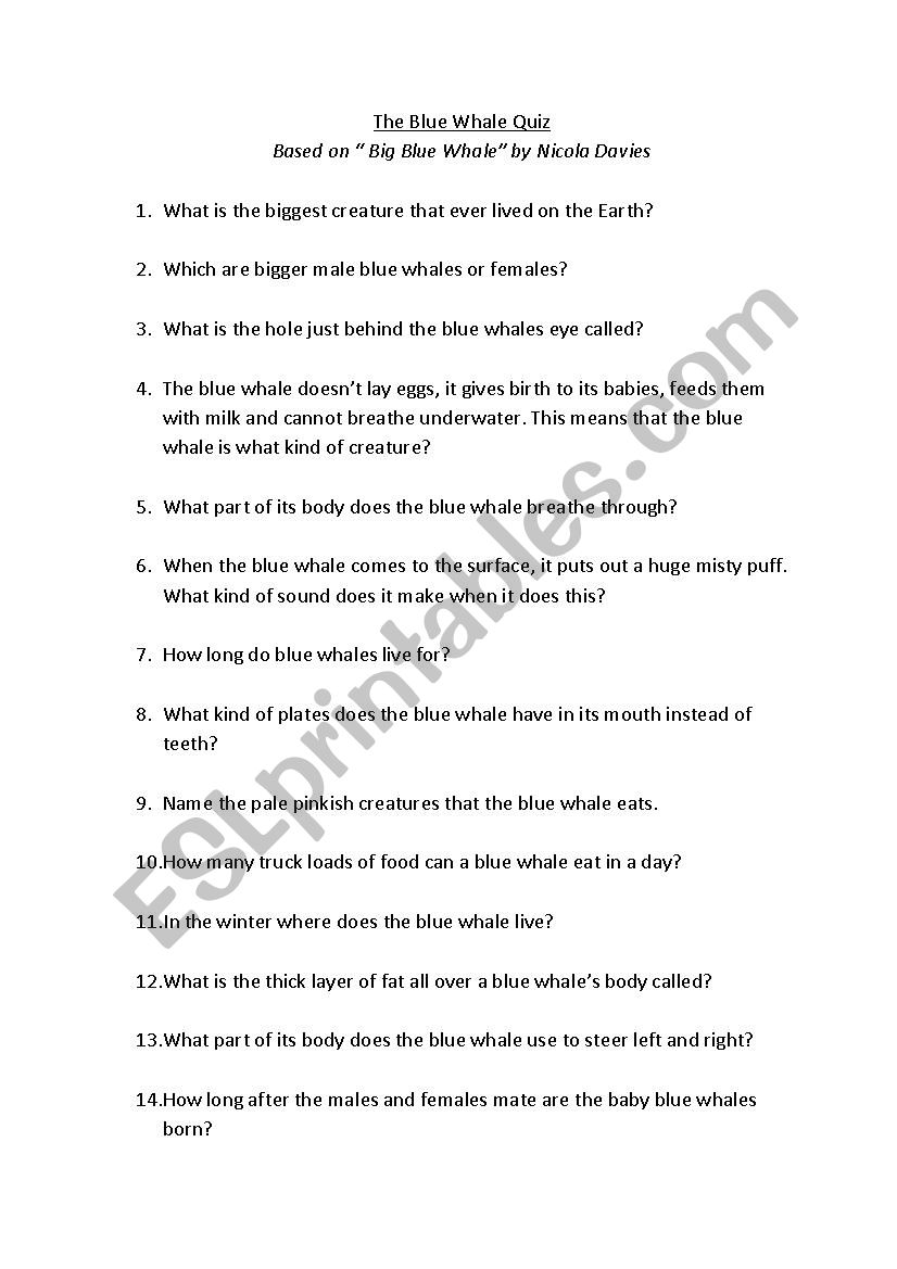 The Blue Whale Quiz worksheet