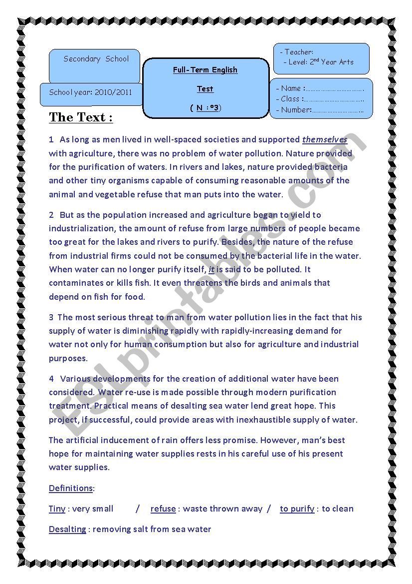 Full Term Test N3 worksheet