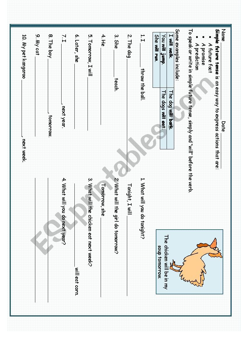 Simple Future Tense Verbs worksheet