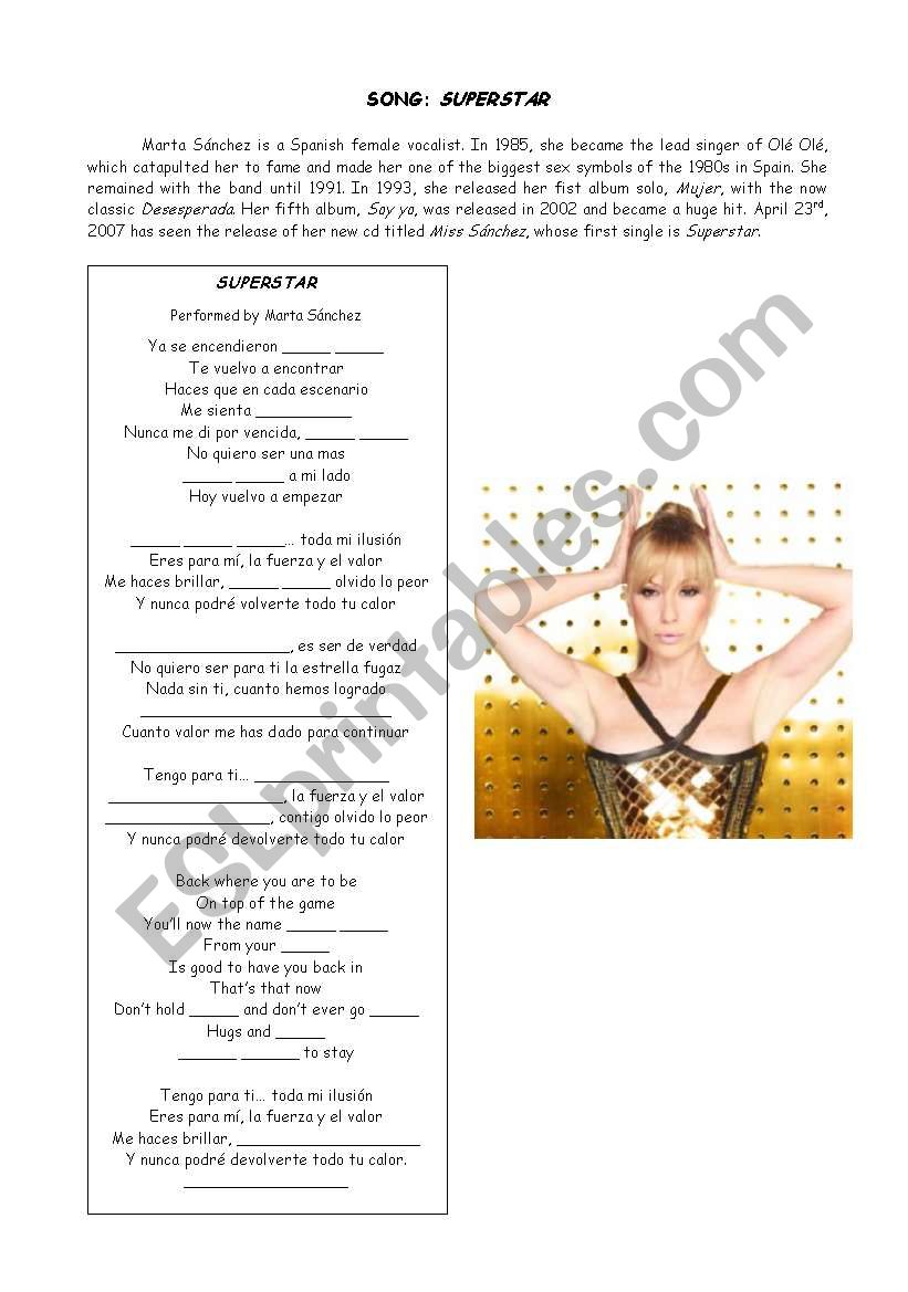 Song Superstar worksheet