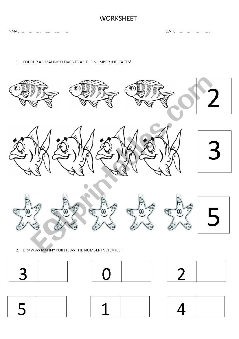 Numbers and colours worksheet