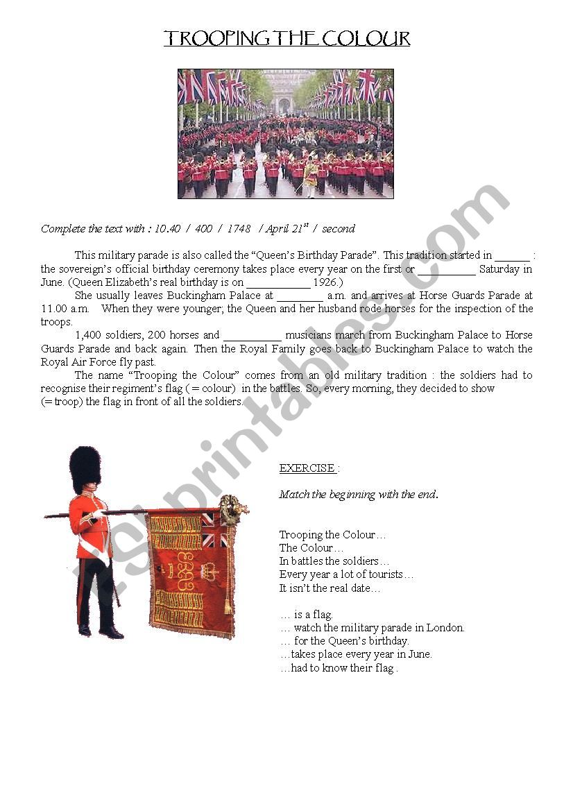 Trooping the colour worksheet