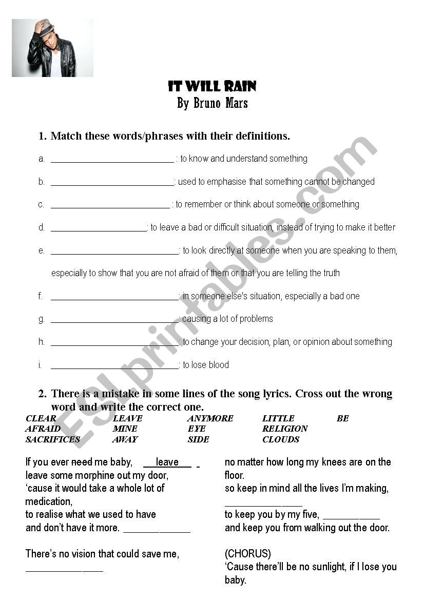 Bruno Mars worksheet