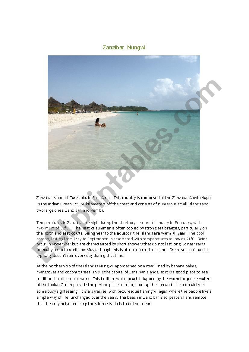 Most beautiful beaches worksheet