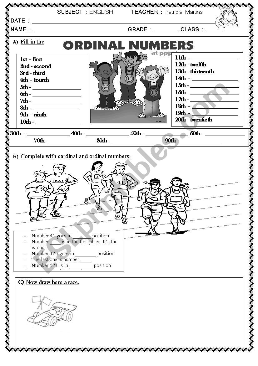 Ordinal numbers worksheet