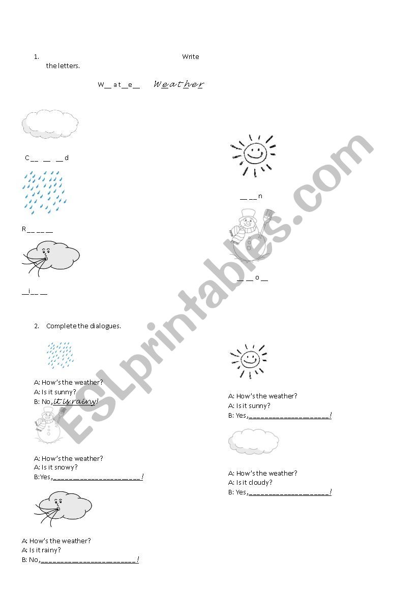 Weather worksheet for kids worksheet