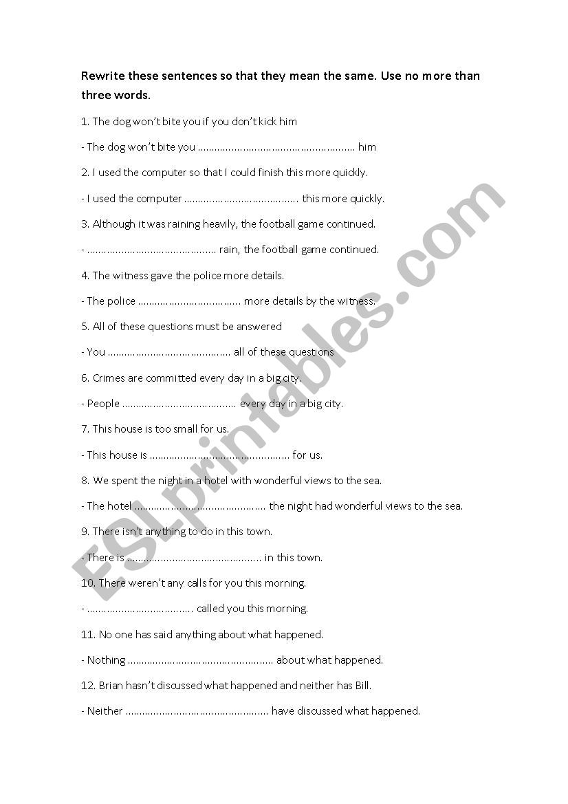 pet exam, writing part 1 worksheet