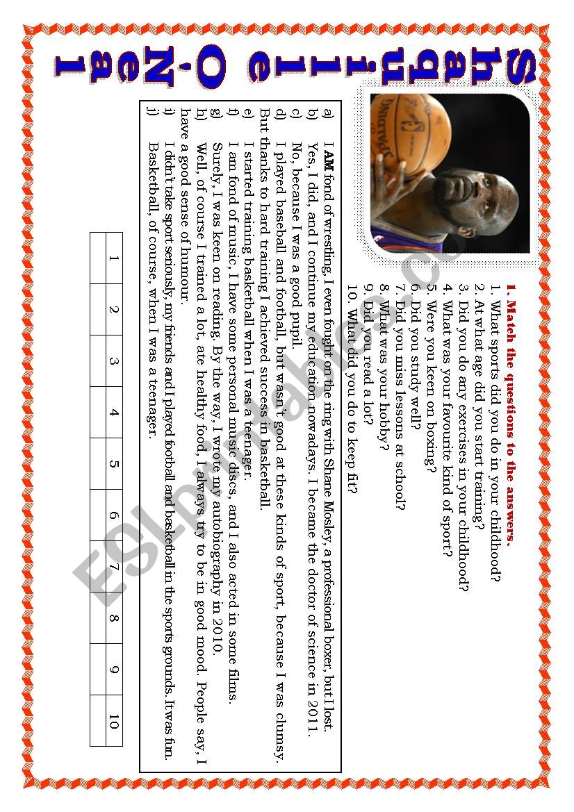 Shaquille ONeal worksheet