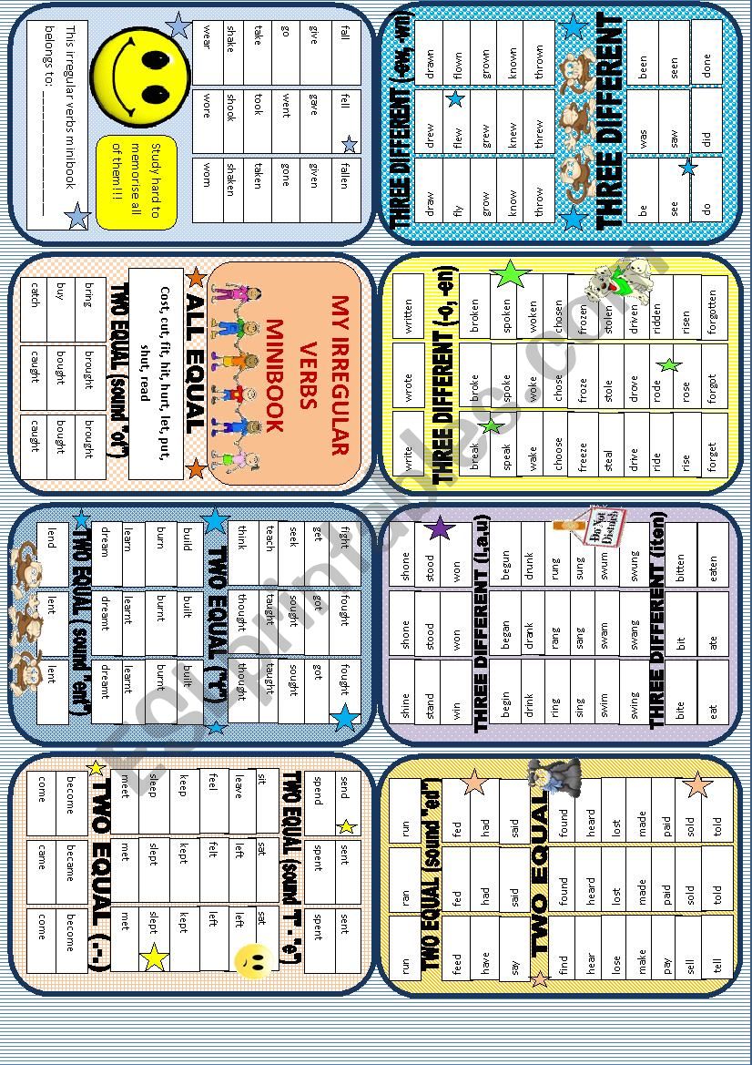 Irregular verbs - Minibook worksheet