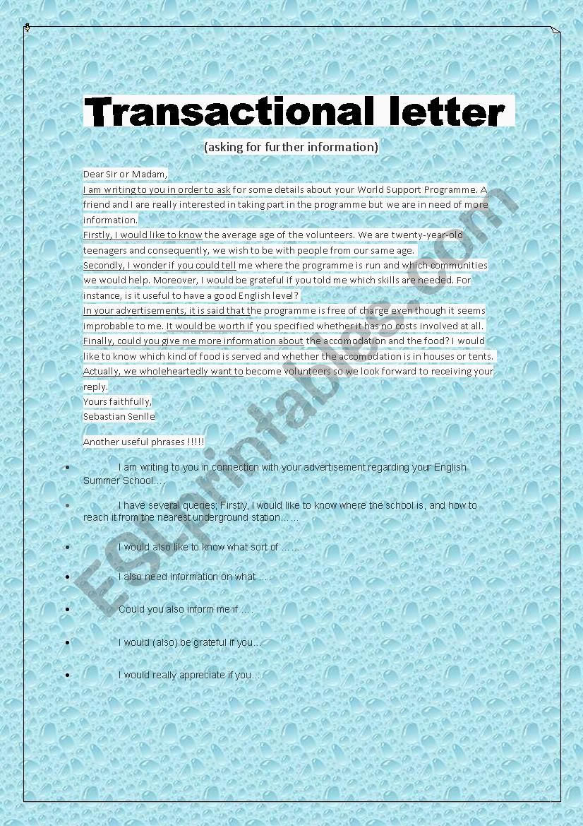 transactional letter worksheet