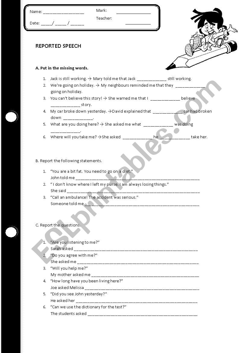 Reported speech worksheet